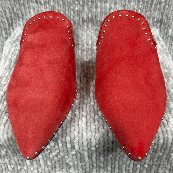 Rebecca Minkoff Chamille Red Suede Studded Leather Pointed Toe Mule Shoes Size 7 - Picture 10 of 10